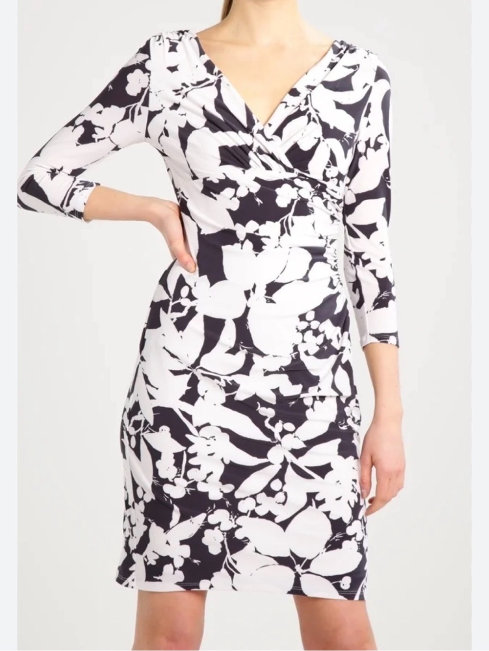 Elegant Black & White Floral Wrap Dress